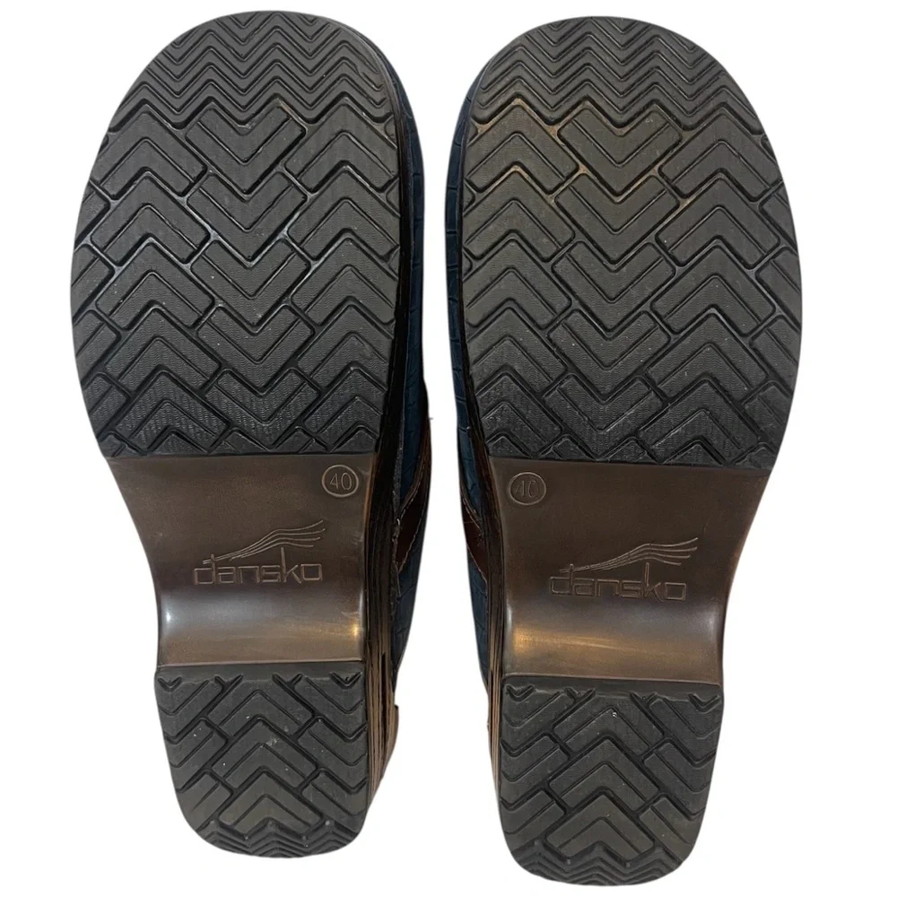 Dansko Shandi Snakeskin Blue Leather Slip-On Clogs - Picture 6 of 10